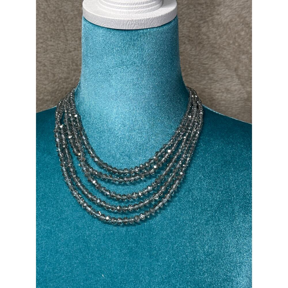 A New Day Gray Crystal Multi Strand Statement Necklace Layered Beaded Jewelry